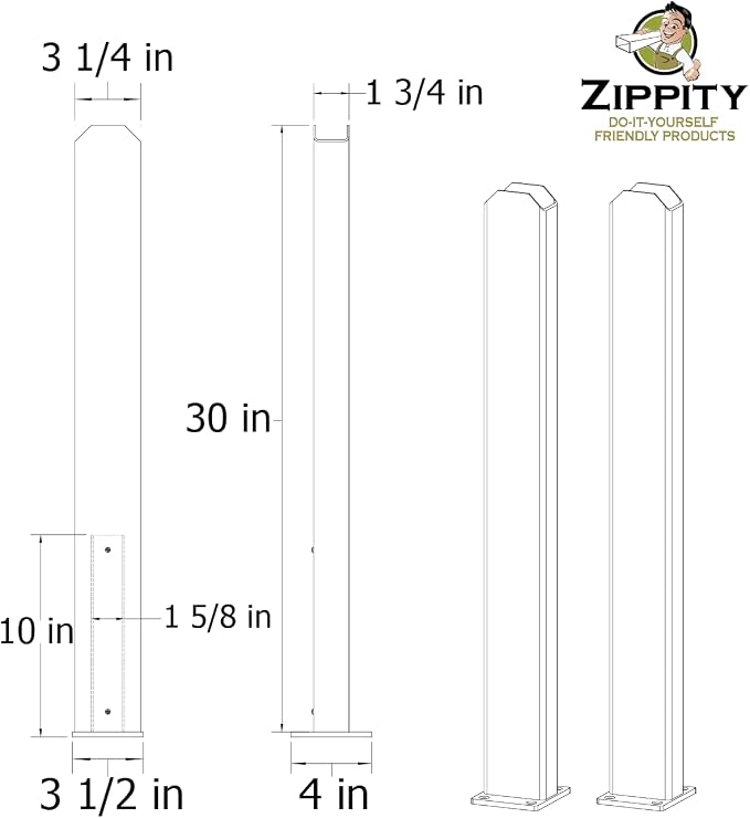 30in H x 4in L x 3.25in W Surface Mount Posts - Image 3