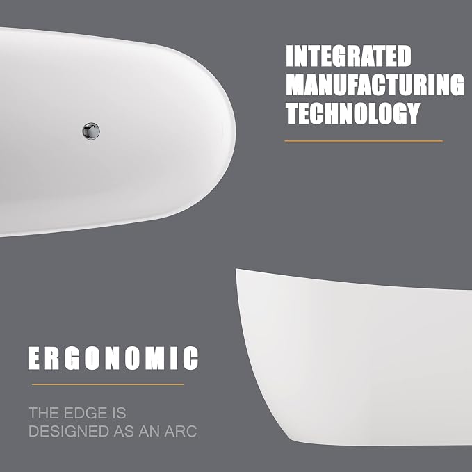 Cpingao Matte White Stone Resin Solid Surface Freestanding Bathtub, Modern - Image 3