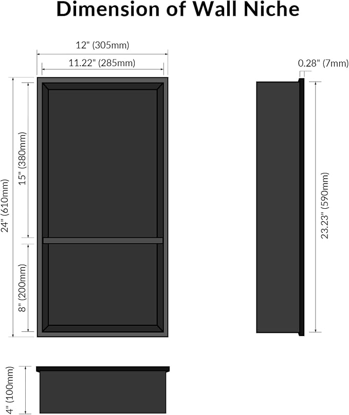 24x12 Shower Niche, No Tile Needed Insert, 304 Stainless Steel, Sloped Base - Image 3