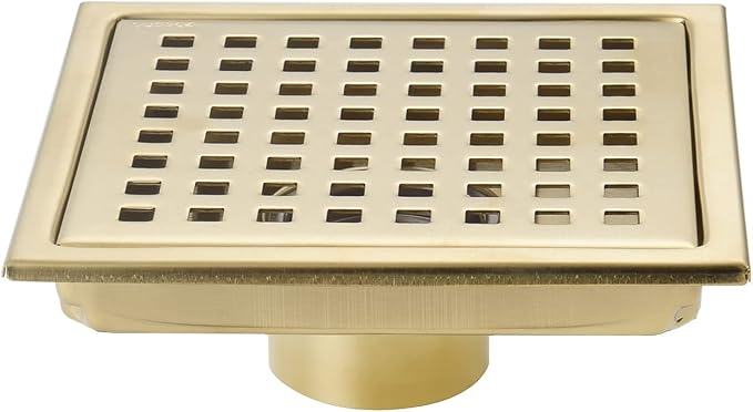 Square Shower Floor Drain Brushed Gold 6 Inch，Grille by DEOKXZBathroomMall