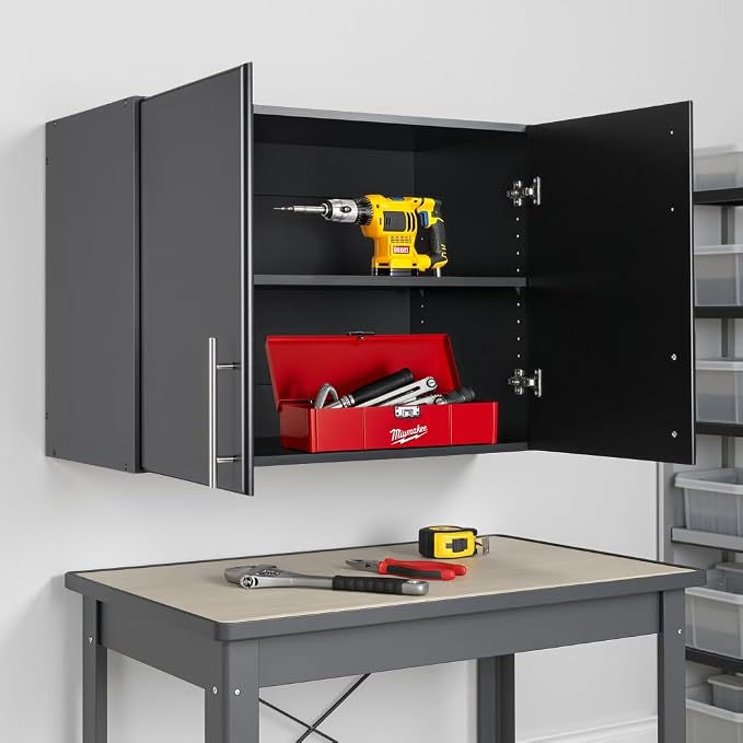 Prepac Elite 32 in. 2-Door Engineered Wood Stackable Wall Cabinet in Black - Image 2