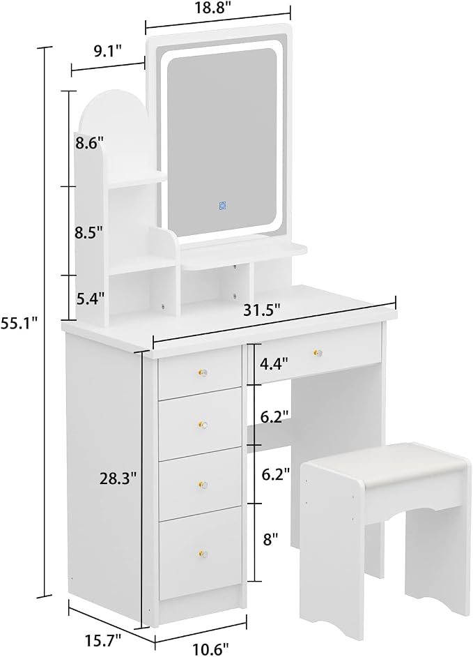 FUFU&GAGA Vanity Set with Rectangular Mirror, Makeup Vanity Dressing Table with - Image 8