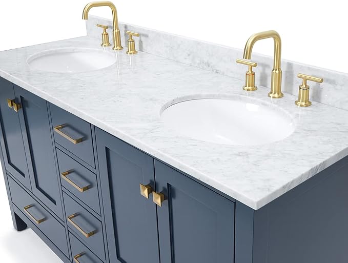 ARIEL Cambridge 61 Inch Midnight Blue Bathroom Vanity Double Sink, Solid Wood - Image 6