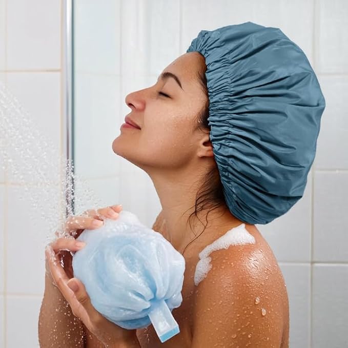 Reusable Shower Cap for Women, Large Waterproof Shower Essentials Bonnet - Image 4
