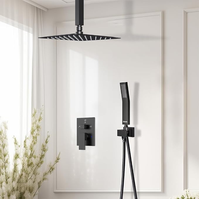 Shower Faucet Set Matte Black Shower System, Starbath 10" Rain Shower Head and - Image 2