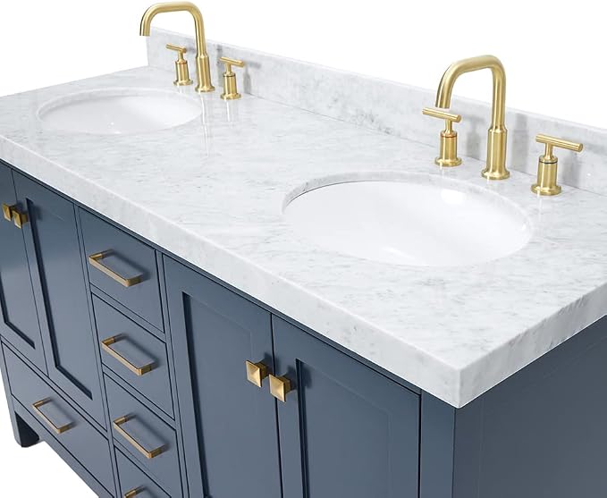 ARIEL Cambridge 60 Inch Midnight Blue Bathroom Vanity Double Sink, Solid Wood - Image 6