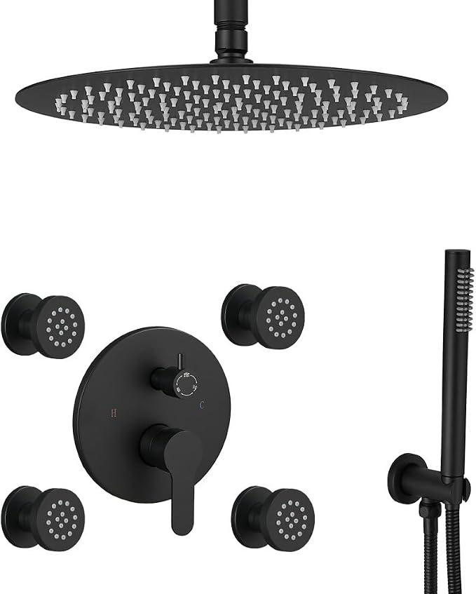 Matte Black Round Shower Faucet Set by Unknown
