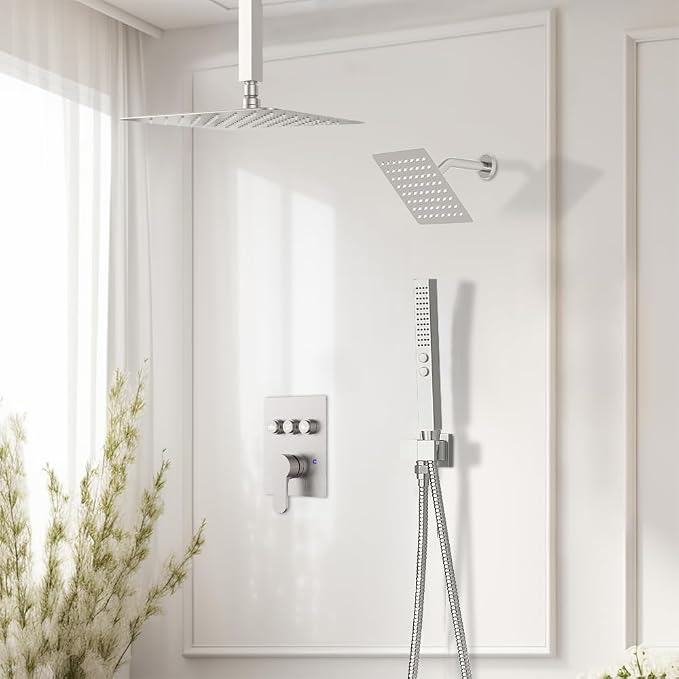 Shower Faucet Set Brushed Nickel Shower System, STARBATH 12+8" Rainfall Shower - Image 2