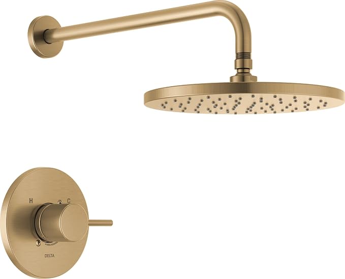 Delta Modern 14 Series Round Rain Shower Faucet Set, Brushed Gold Shower Head by DeltaFaucet