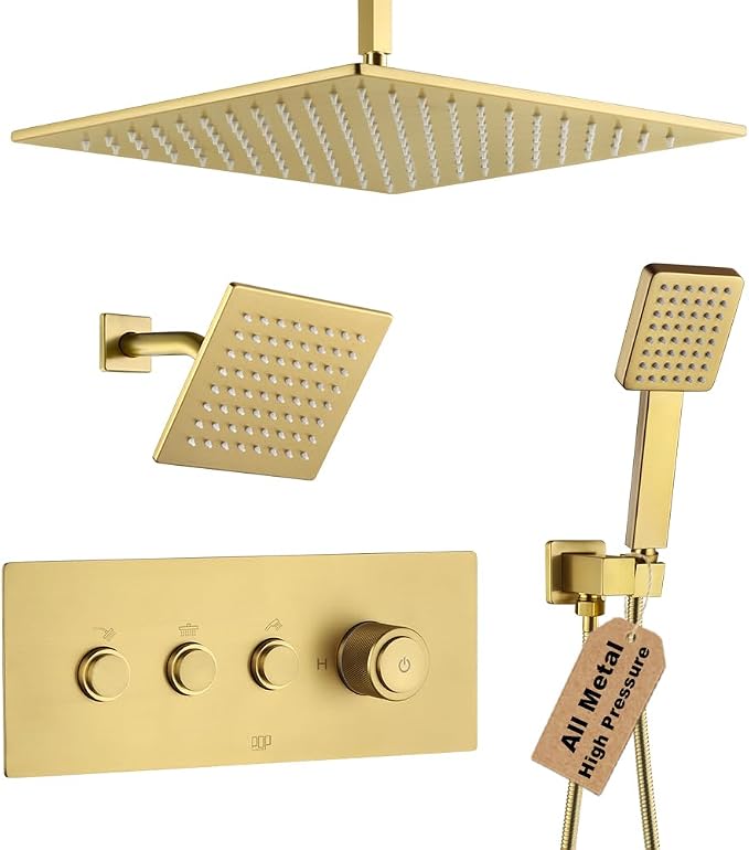 POP SANITARYWARE Brushed Gold Shower Faucet Set, Push Button Diverter Shower by POPSANITARYWARE