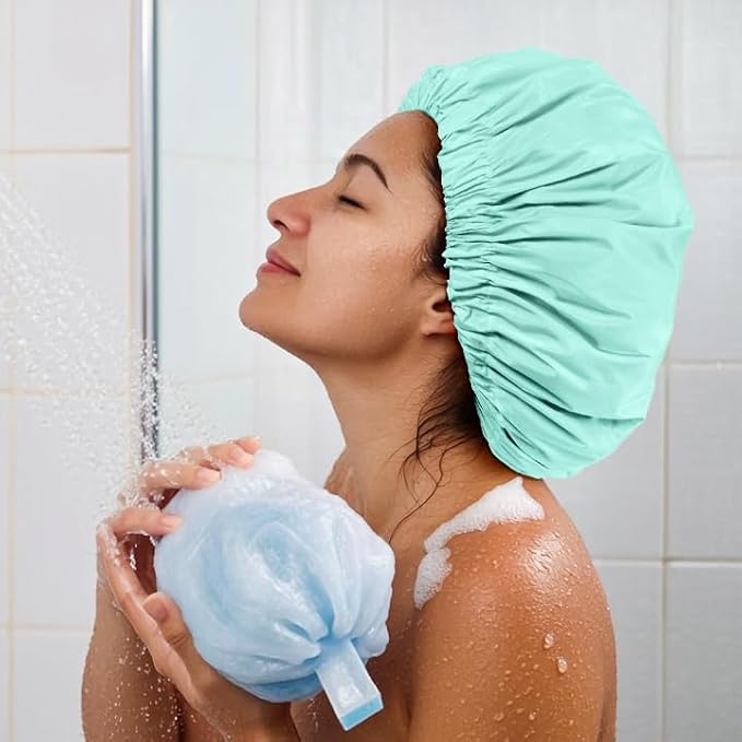 Reusable Shower Cap for Women, Large Waterproof Shower Essentials Bonnet - Image 4