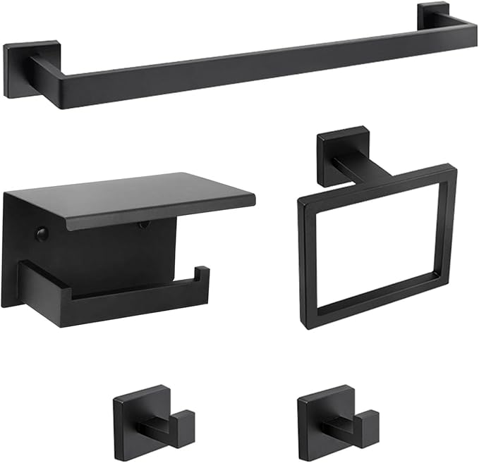 Bathroom Towel Bar Holder Sets Matte Black 5-Piece Bathroom Hardware Set by MEIJIELUOHEATEDWARMERRACKS