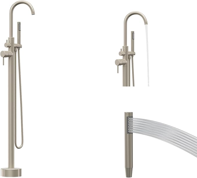 Freestanding Tub Filler Brushed Nickel Floor Mount Bathtub Faucet Bathroom - Image 7