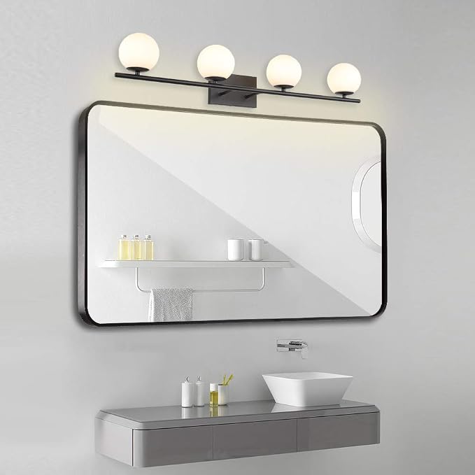 New Bathroom Vanity Light Fixtures Matte Black Milk White Globe Glass Shade 4 - Image 7
