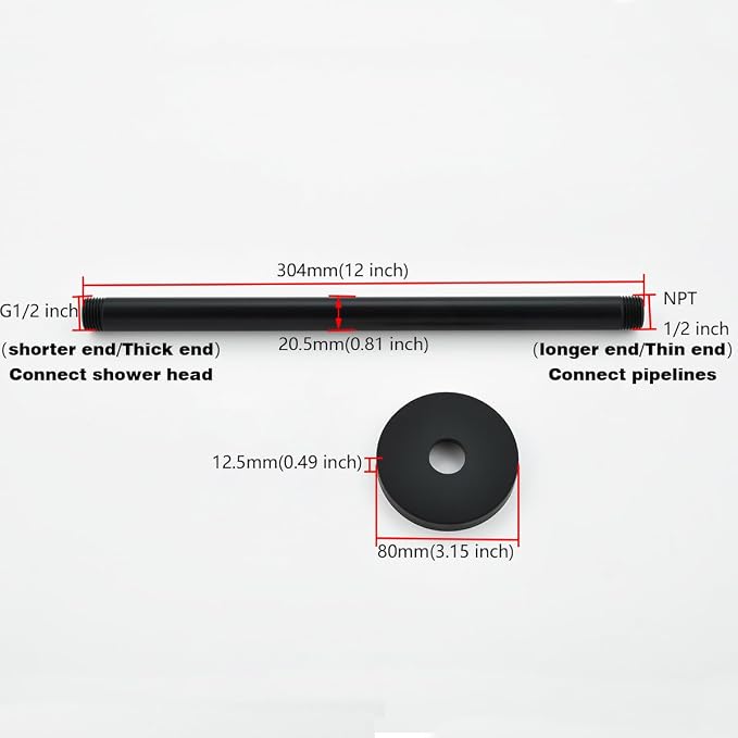 RANDOM Shower Arm with Flange, 12 Inches Ceiling Mount Shower Head Extension - Image 8