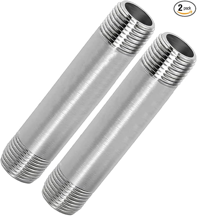 304 Stainless Steel Nipple Pipe Fitting 3/8" NPT X 3/8" NPT Male Thread Cast by Fitvell