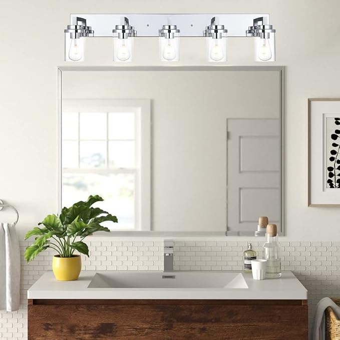MELUCEE 5-Lights Bathroom Vanity Light Fixtures Chrome, Modern Vanity Lighting - Image 2