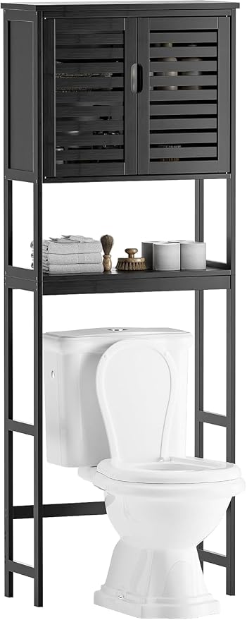 SMIBUY Bathroom Over The Toilet Storage Cabinet, 2 Door Bamboo Cabinet Organizer by SMIBUY