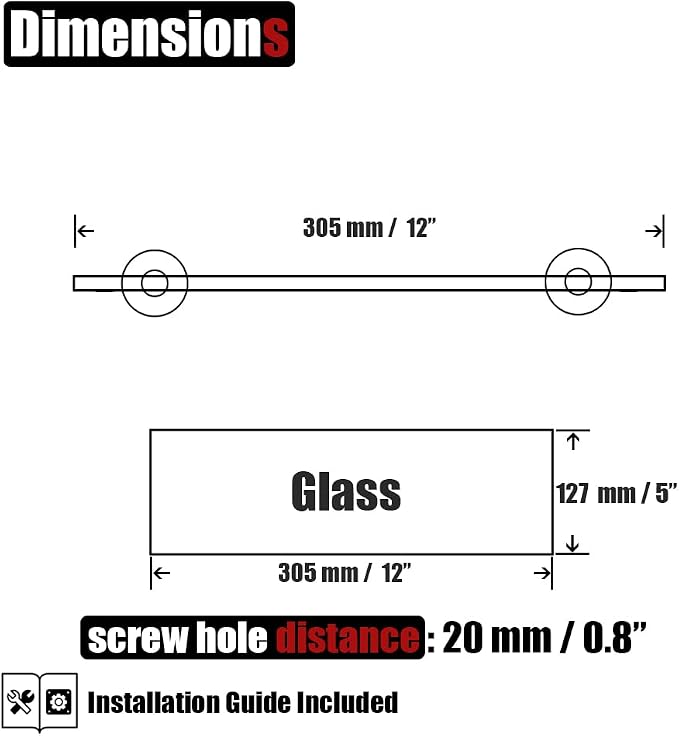 JQK Bathroom Glass Shelf, Tempered Glass Shower Storage 12 by 5 inches - Image 3