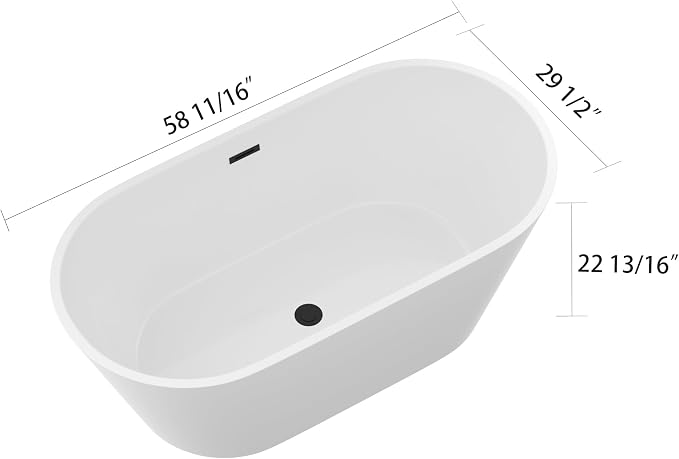 Logmey 59 Inch White Acrylic Freestanding Bathtub Oval Shape Soaking Tub - Image 3