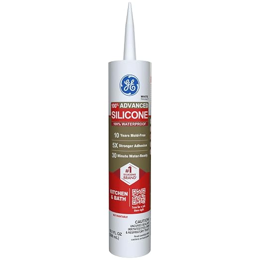 GE Advanced Silicone Caulk for Kitchen & Bathroom, 10 fl oz Cartridge, 1 Pack by GE