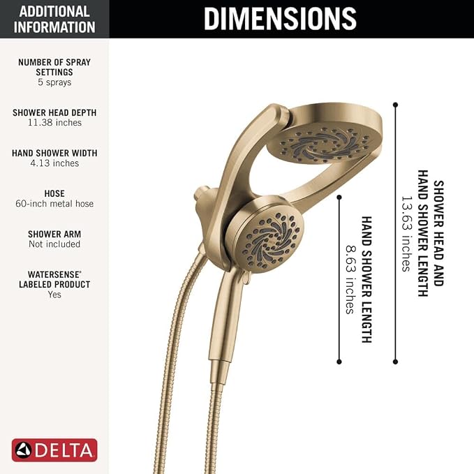 Delta 5-Setting HydroRain 2-in-1 Dual Shower Head - Image 6