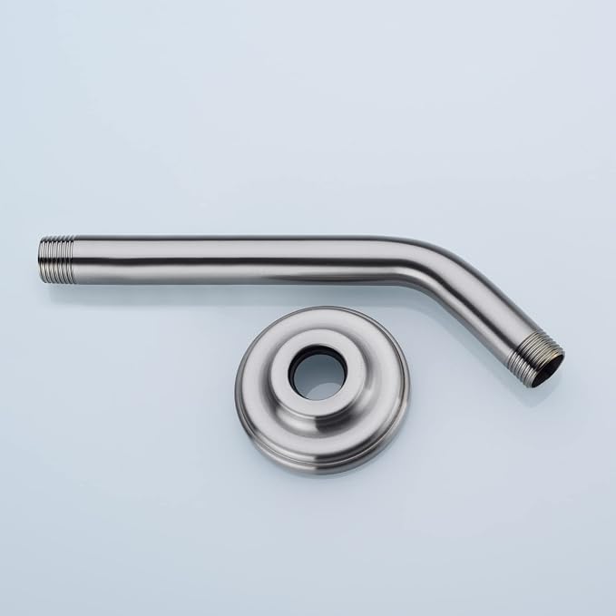 9 Inch Angled Shower Arm Brushed Nickel, Curved Shower Head Pipe - Image 5