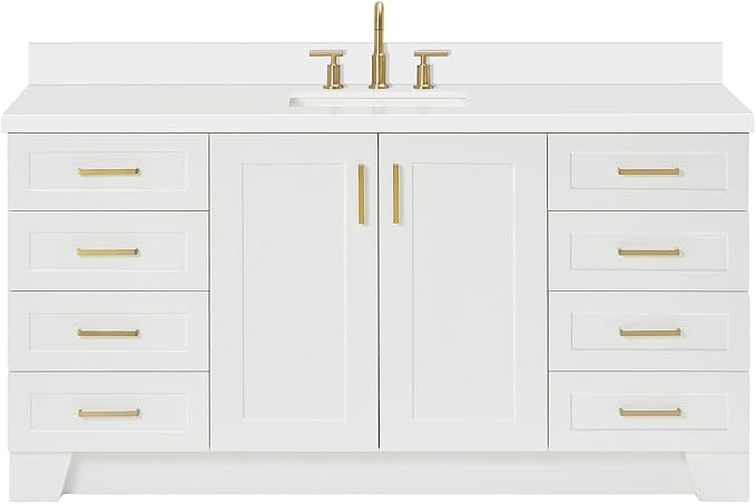 ARIEL Taylor 67" White Bathroom Vanity, 1.5" Edge Pure White Quartz Countertop by Ariel