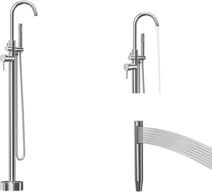 Freestanding Tub Filler Polished Chrome Floor Mount Bathtub Faucet Bathroom - Image 7