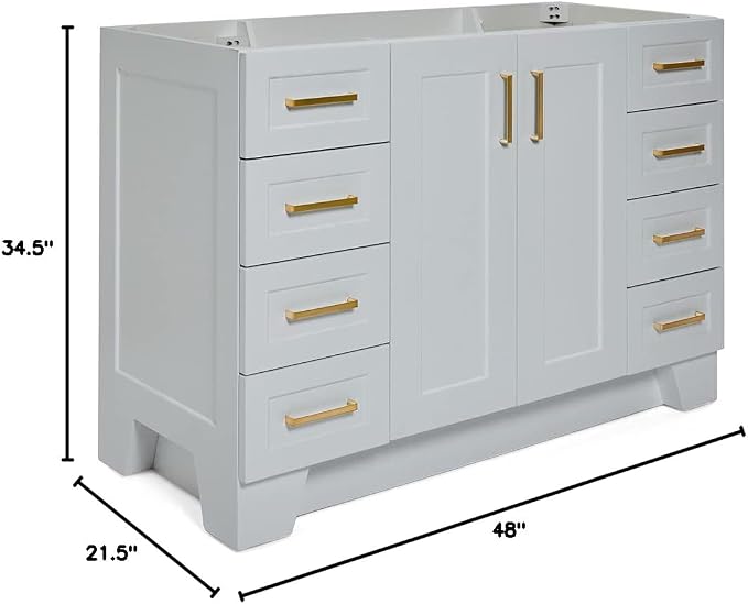 ARIEL 48" Grey Bathroom Vanity Base Cabinet, Single Sink Configuration - Image 2