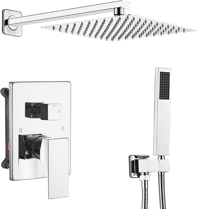 Rain Shower System Set with 10 Inch Large Shower Head High Pressure 2 Function by ANNAZOMBATHROOM