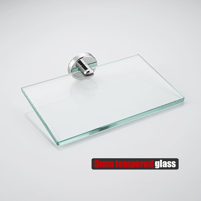 JQK Bathroom Glass Shelf Chrome, Tempered Glass Shower Storage 8 by 5 inches - Image 8