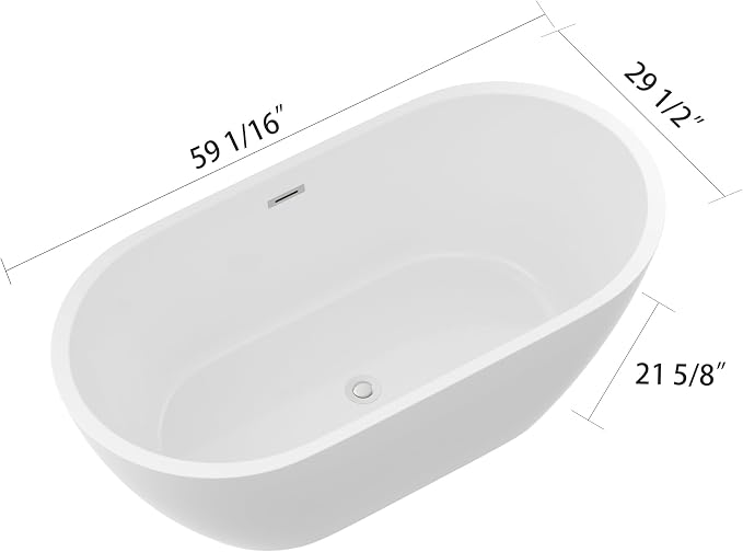 Logmey 59 Inch White Acrylic Freestanding Bathtub - Image 3