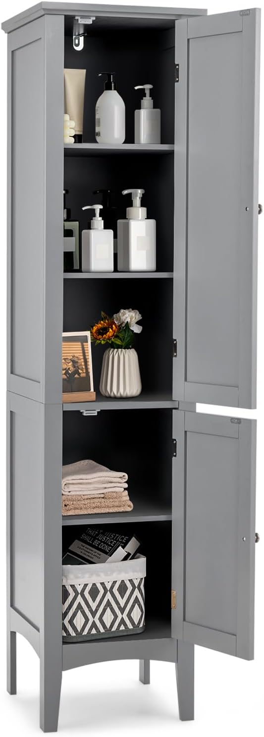 COSTWAY Tall Bathroom Storage Cabinet, 5-Tier Freestanding Linen Tower Cabinet by COSTWAY
