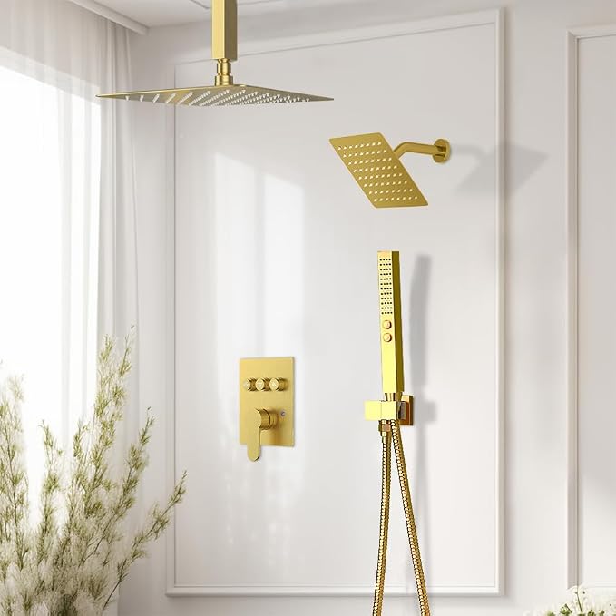 Brushed Gold Shower System, STARBATH 12+8" Rainfall Shower System - Image 2