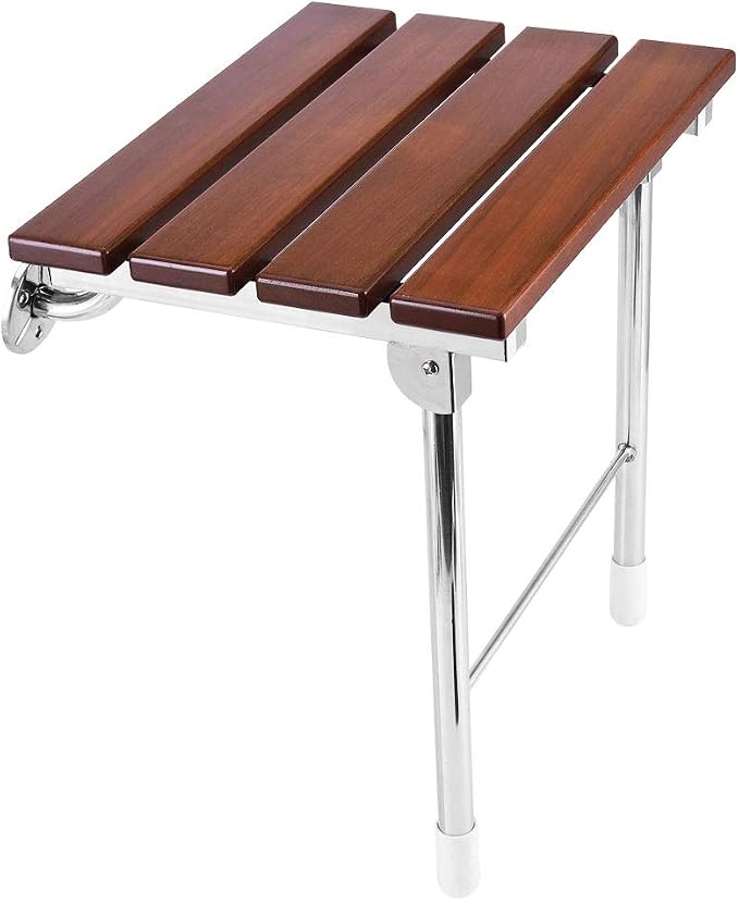 Folding Shower Seat Wall Mounted Bathroom Bathtub Safety Stool Chair, Solid Wood by JCWANGDEFU