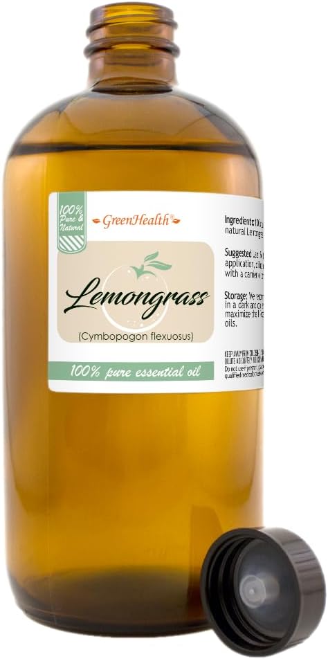 GreenHealth Lemongrass Essential Oil – 16 fl oz – 100% Pure & Uncut | Amber by Greenals