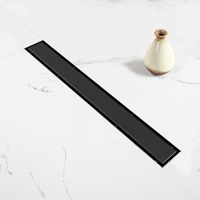Linear Shower Drain, 28 inch Black Drain by Elefloom