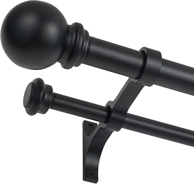 Double Curtain Rod 28 to 48 inch, Adjustable 1 inch Double Drapery Rod Rods by YuMierle