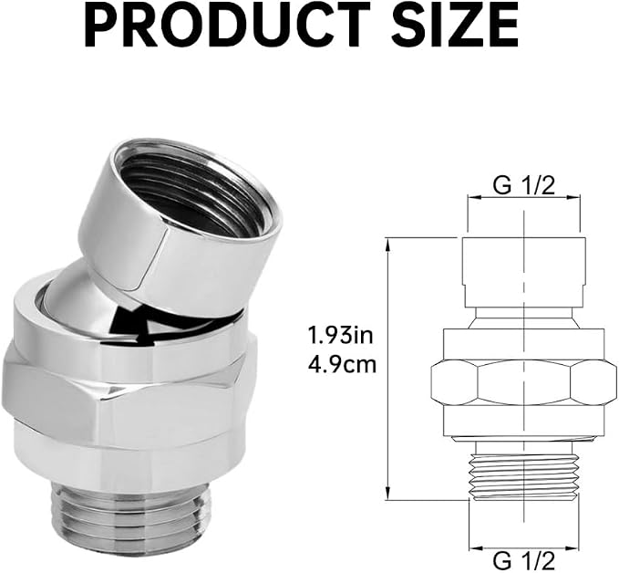 Shower Head Swivel Ball Adapter, Solid Brass Universal Shower Head Connector - Image 5