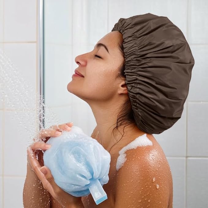 Reusable Shower Cap for Women, Large Waterproof Shower Essentials Bonnet - Image 4