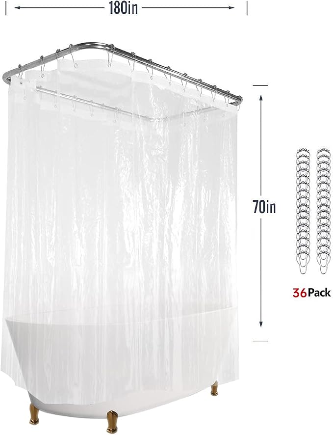 Clawfoot Tub Shower Curtain Liner 180x70 Inch Clear Warp Around Extra Wide 36 - Image 2