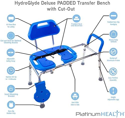 Platinum Health Sliding Shower Chair HydroGlyde Premium Heavy Duty, Padded - Image 6