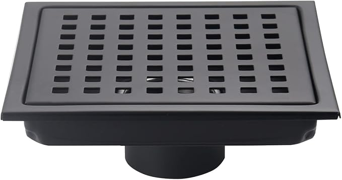 6 Inch Square Shower Floor Drain Black Matte, Grille by DEOKXZBathroomMall