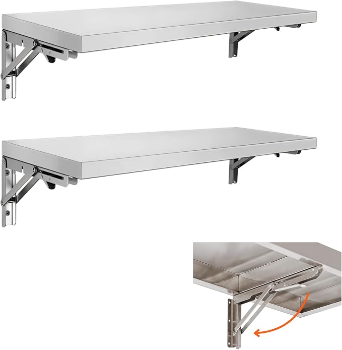 Stainless Steel Folding Concession Shelf 12" x 72", Drop Down Folding Serving by SWOTCATER