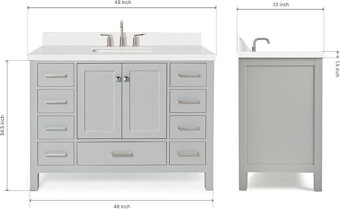 ARIEL Cambridge 49" Grey Bathroom Vanity - Image 2
