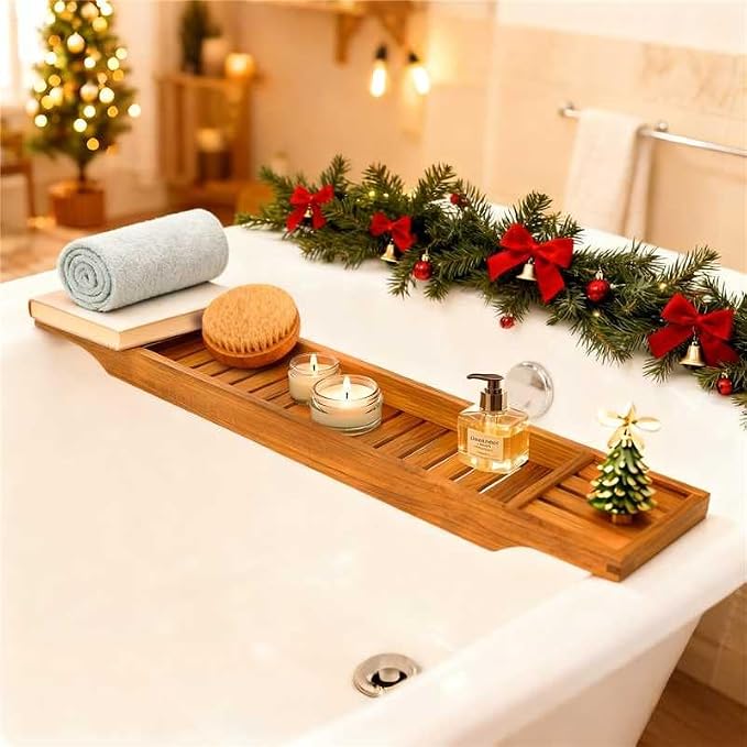 VaeFae Teak Bathtub Tray, Wooden Bath Caddy - Image 5