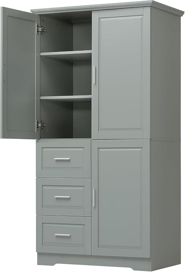 Tall Wide Storage Cabinet with 3 Doors, 3 Drawers, and Adjustable Shelves - Image 8