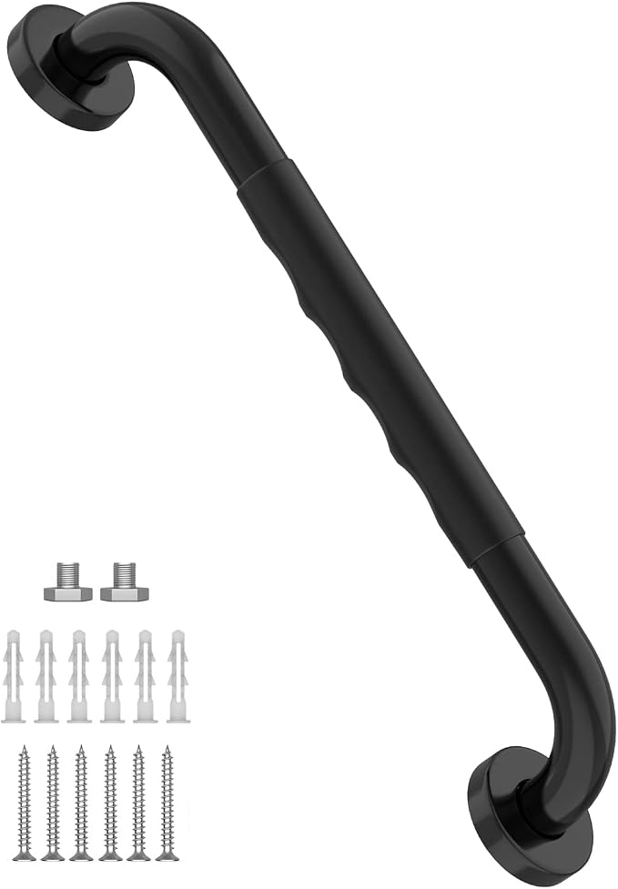 24 Inch Shower Grab Bar w/Anti Slip Rubber Grip, Munzong Black Stainless Steel by Munzong