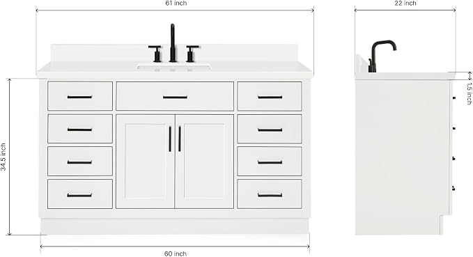 ARIEL Hepburn 61" White Bathroom Vanity - Image 2